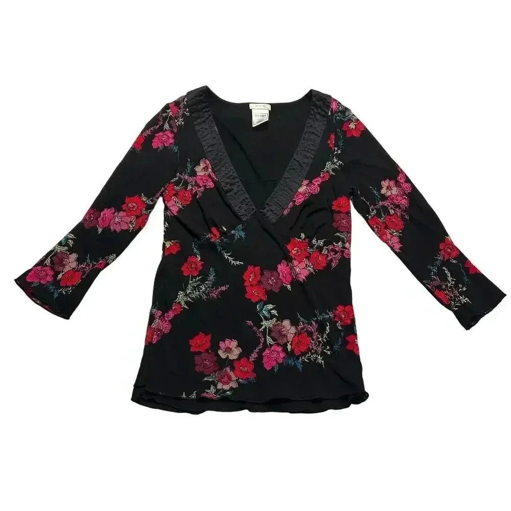 Old Navy Floral Micro Mesh 3/4 Sleeve Top Women’s XS